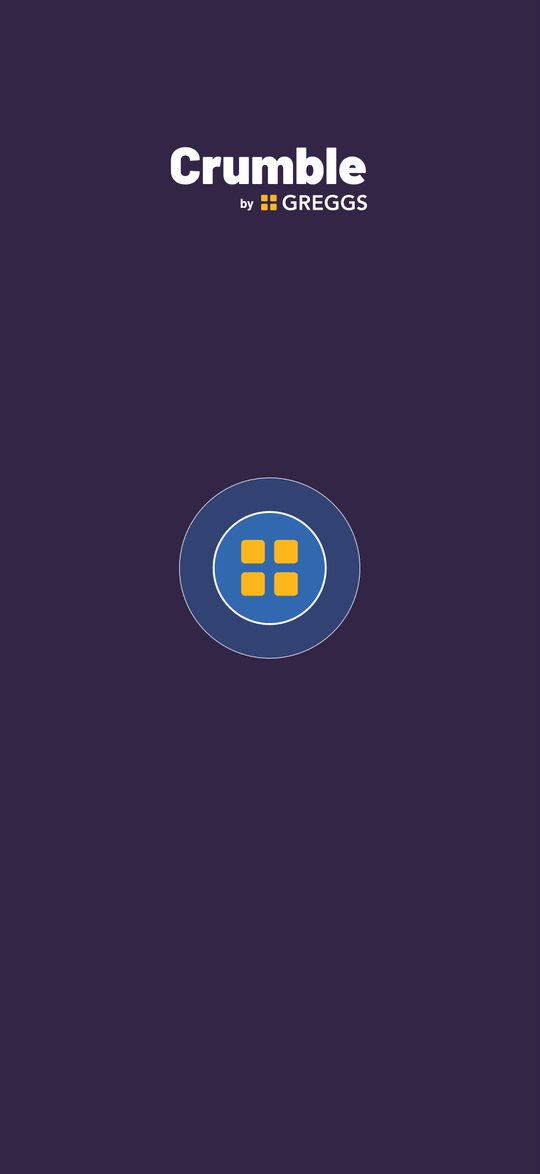 Animatic frame: Crumble by Greggs splash screen with the app icon